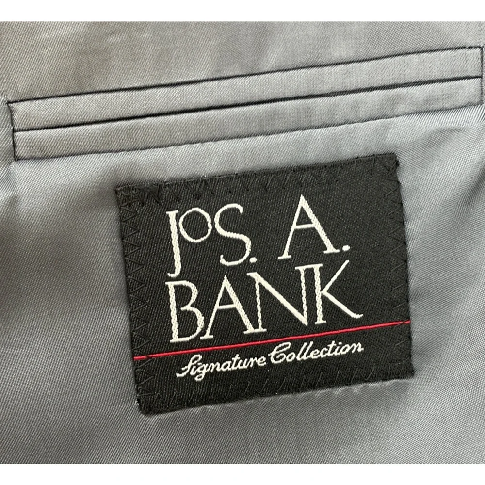 Jos A Bank Signature Suit Men 46XL Gray Herringbone Wool Pants 40 x 31 - 2 Piece